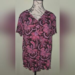 Vintage Liz Lange Maternity Top Shirt Sz Large Paisley Print Short Sleeved